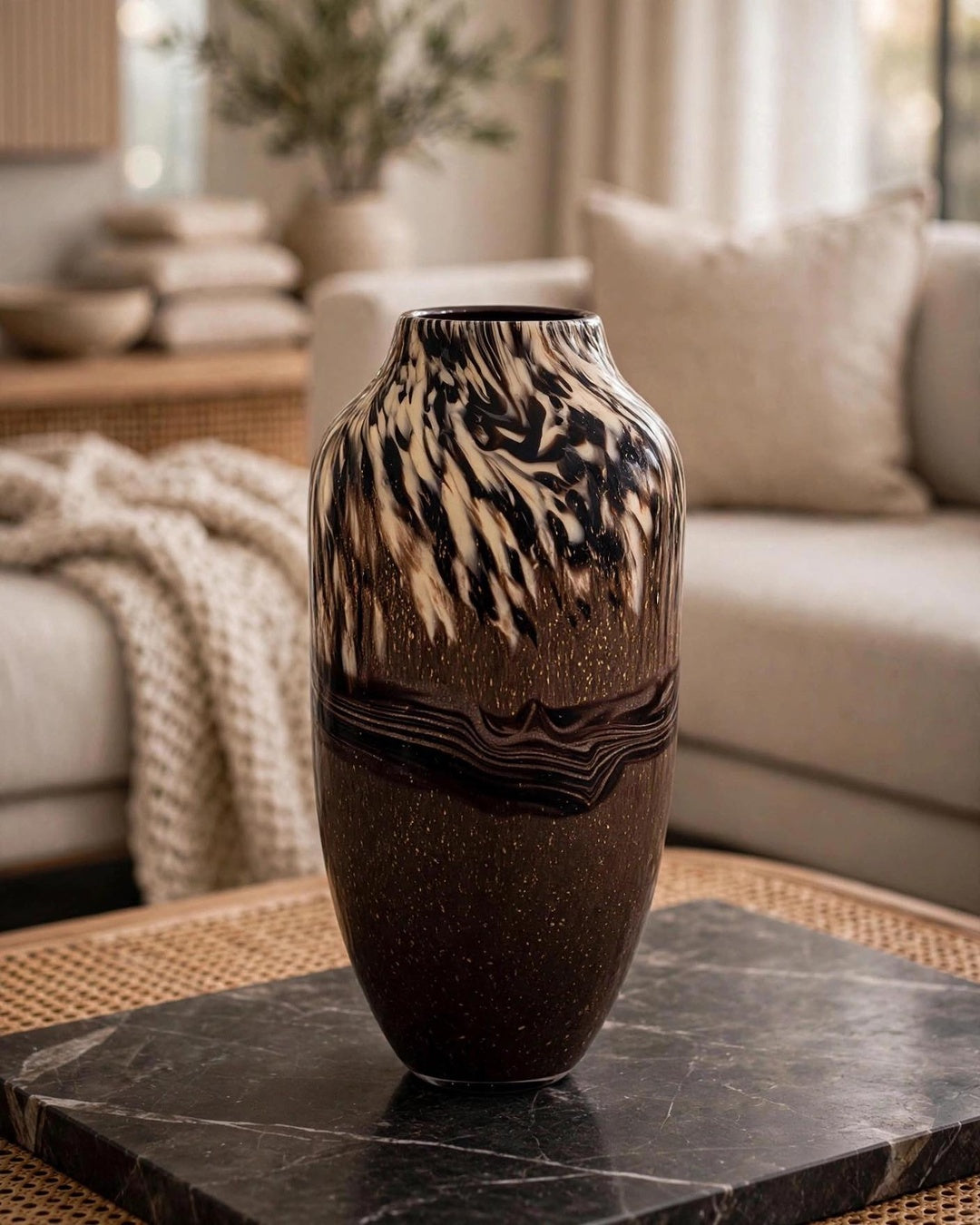 ARTHEMES Terra - Brown Marbled Art Glass Vase