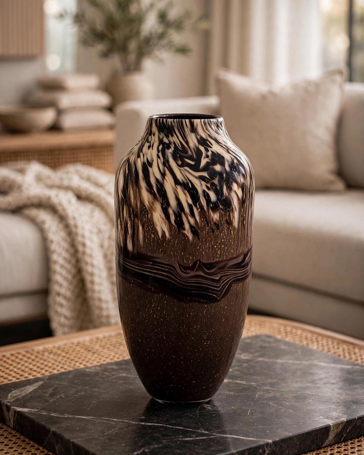 ARTHEMES Terra - Brown Marbled Art Glass Vase