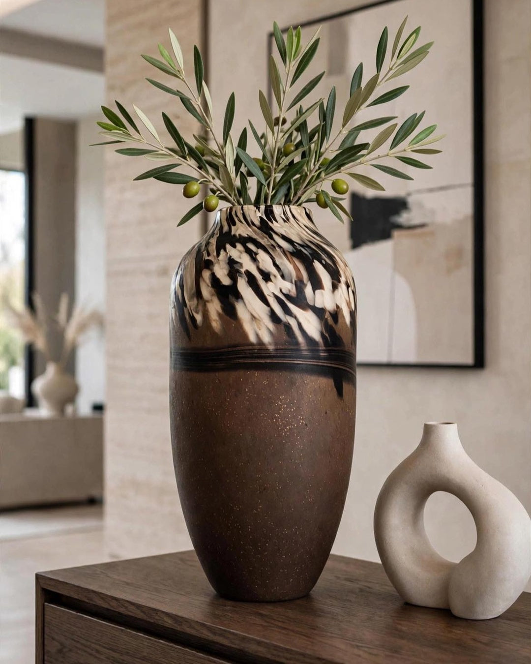 ARTHEMES Terra - Brown Marbled Art Glass Vase