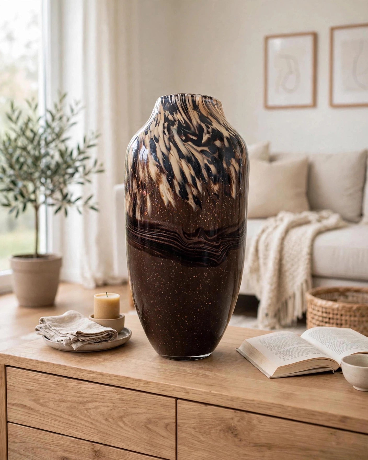 ARTHEMES Terra - Brown Marbled Art Glass Vase