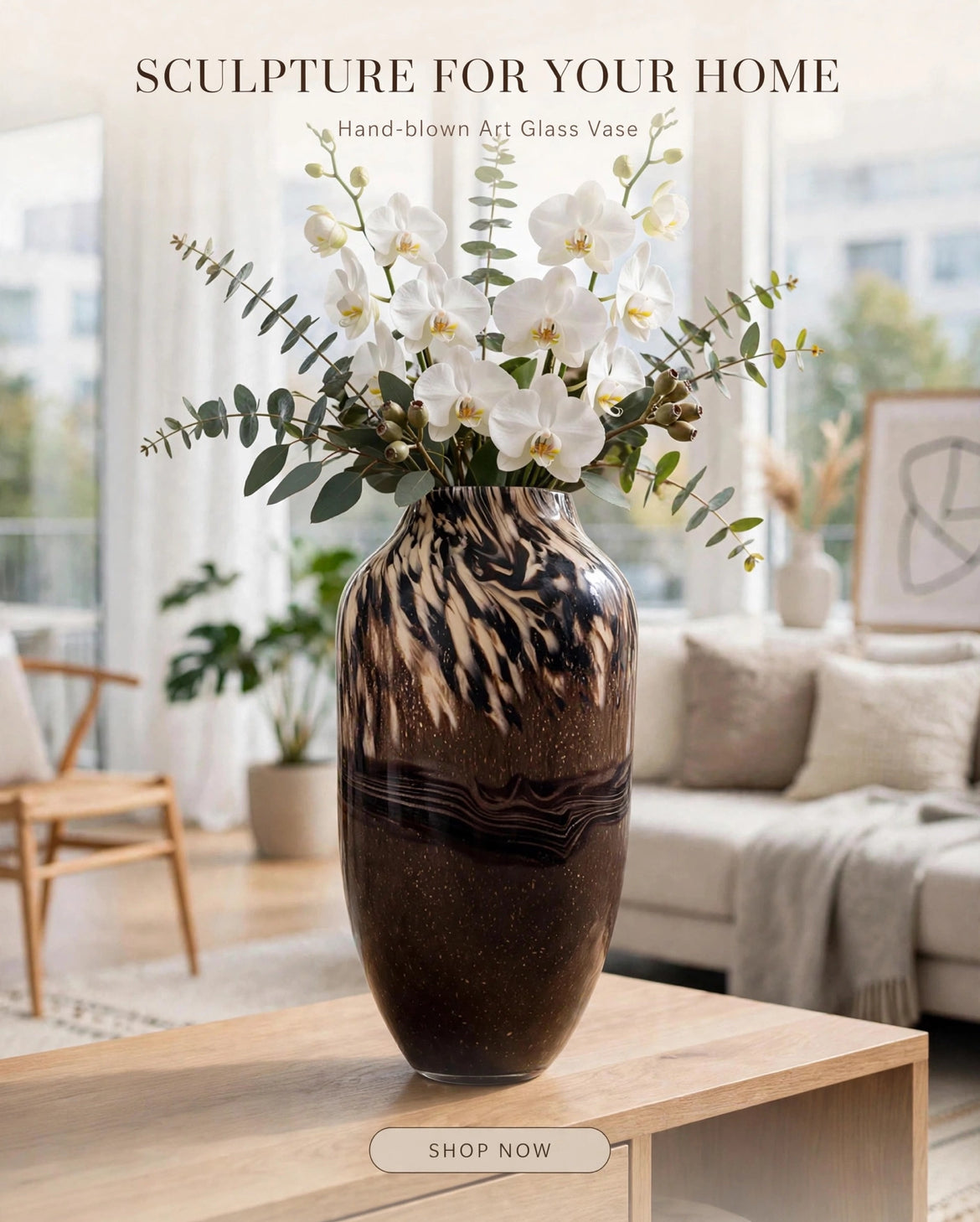 ARTHEMES Terra - Brown Marbled Art Glass Vase